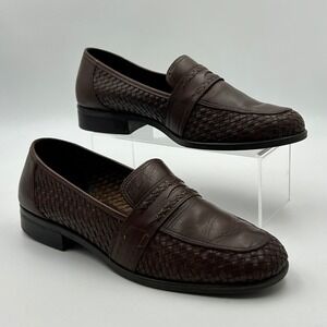Artiva Penny Loafers Womens Size 10 Brown Woven Leather Slip On Dark Academia